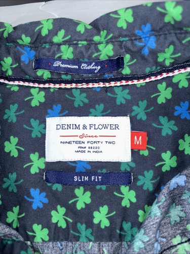 Camicia denim e fiori manica corta con bottoni taglia media slim - Foto 3 di 8