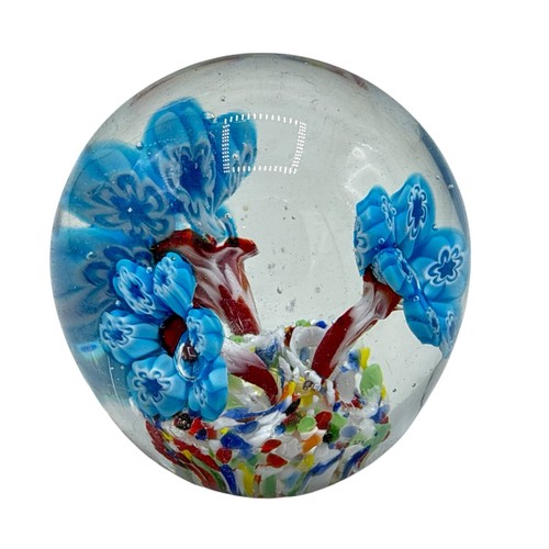Pisapapeles base colorida flores trompeta azul millefiori vidrio gentil 3,25" - Imagen 2 de 10