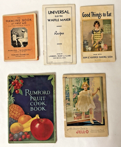 Vintage Posten 5 Rezepthefte Broschüren Werbung Kochbücher Rumford Jell-O - Bild 1 von 18