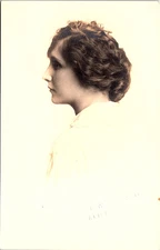 Woman in Profile with Curled Hair, Soft Light Studio Portrait RPPC Postcard