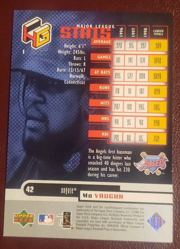 1999 Upper Deck Holograms #1 Mo Vaughn 1B Los Angeles Angels    ***40% off 2+ - Picture 2 of 2