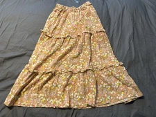Ces Femme Boho Floral Tiered Maxi Skirt Cotton Cottagecore Style Size S