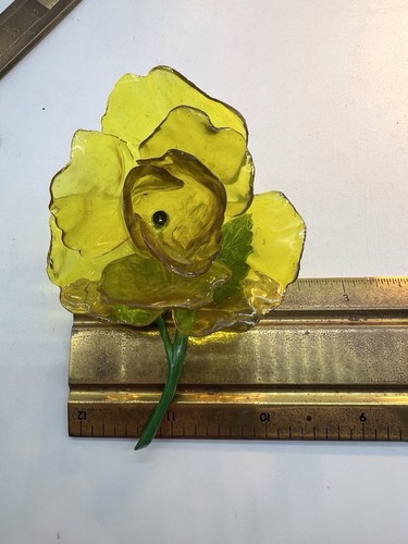 Huge Yellow Flower Brooch Cellulose Acetate Rose Enamel Spring Summer Fab! WB - Picture 10 of 13