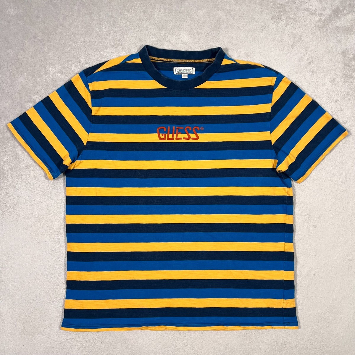 Guess Shirt Mens Large Blue Yellow Striped Knit Cotton Short Sleeve Y2K 90s | eBay Guess Shirt Mens Large Blue Yellow Striped Knit Cotton Short Sleeve Y2K 90s | eBay
