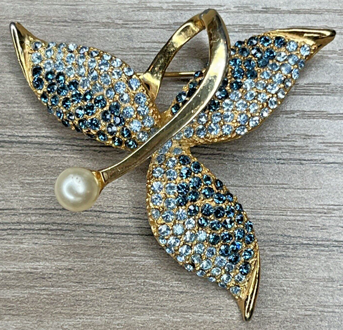 RARO Set Orecchini Spilla Oro Perla Astratta Blu Sfumature SCHIAPARELLI Firmati - Foto 8 di 20