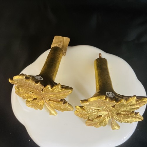 Set of 2 Hand Carved Maple Gold Leaf Gilt Gilded Curtain Rod Finials Unique Rare - Picture 6 of 10