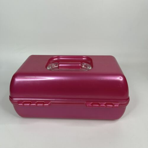 Caboodles Makeup Case Organizer Box Hot Pink Lips Logo W/Mirror Retro #994226 - Picture 3 of 8