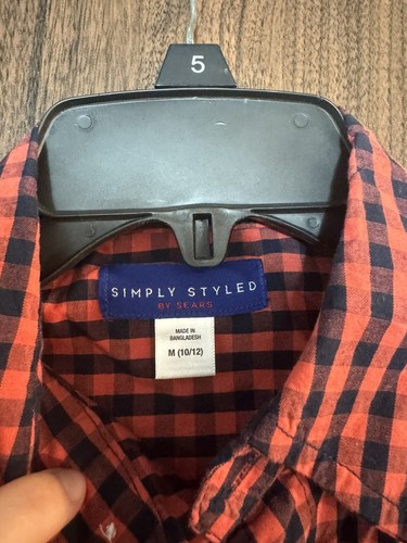 SEARS Simply Styled Shirt Boys Plaid Red Button Down Short Sleeve Size M (10/12) - Picture 6 of 7