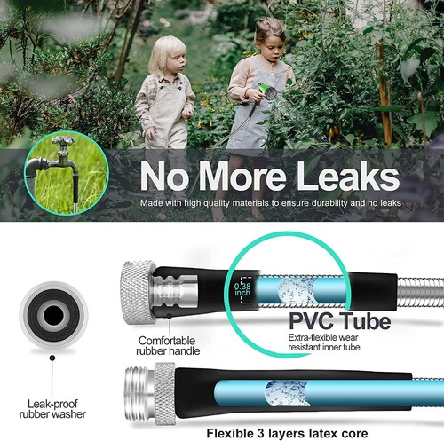 25ft 304 Stainless Steel Garden Hose Metal, Heavy Duty Water Pipe with Nozzles - Bild 5 von 6