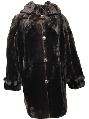 REAL RANCH BEAVER FUR STROLLER w/ FOX TRIM HOODED JACKET DYED BROWN SIZE XL