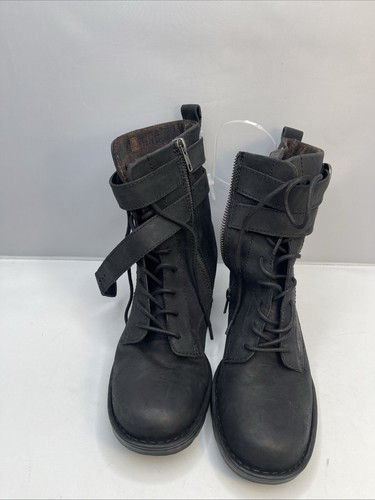 Born Camryn Black Nubuck Leather Side Zip Lace Up Buckle Boot Women’s - Picture 3 of 8