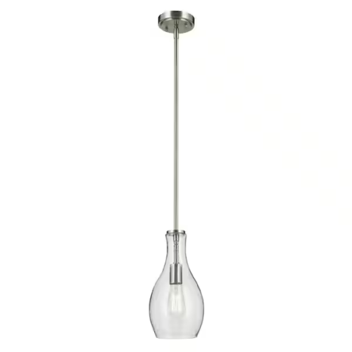 Everly 13.75 in. 1-Light Brushed Nickel Shaded Bell Hanging Pendant Light (OB) - Picture 2 of 5