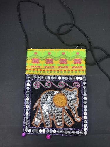 Coin Purse Embroidered Sequins Elephant Hippie Tribe Boho Summer Bag - Picture 8 of 9