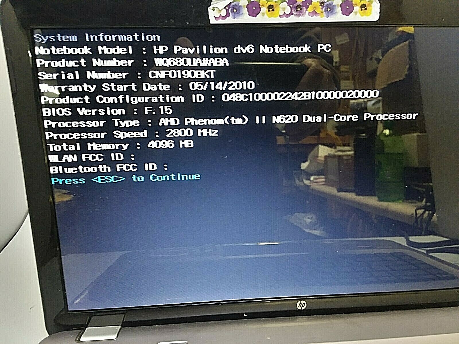 HP Pavilion dv6-3025dx AMD Phenom II N620 15.6" 2.8 GHz 4GB RAM NO HD/OS -TESTED - Picture 2 of 8