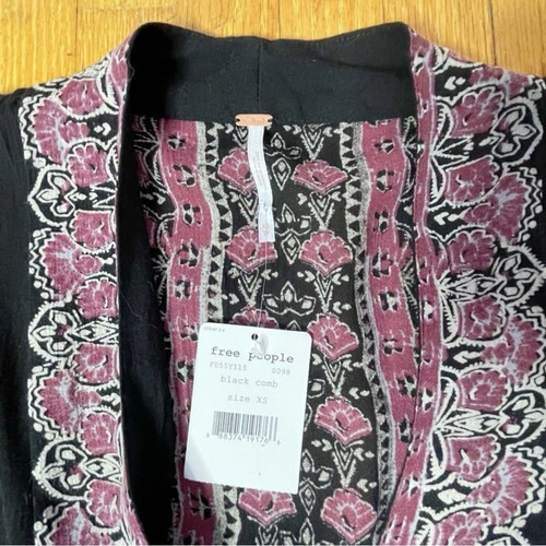 Free People Azalea Boho Paisley Textured Black Pink Mauve Crepe Midi Dress XS - Picture 4 of 10