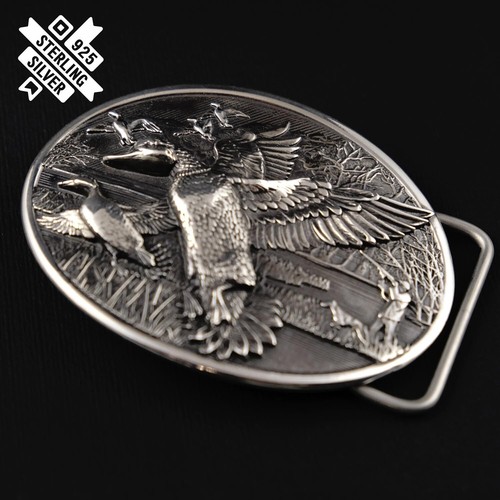 925 Sterling silver Duck hunting belt buckle, Trophy duck season hunter gift - Picture 6 of 16