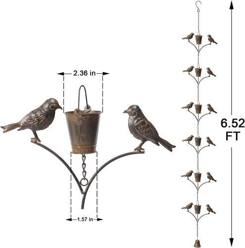 6.5FT Bird Rain Chain Copper Gutter Downspout Catcher Outdoor Decor Metal - Picture 6 of 12