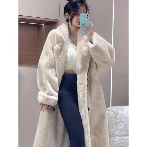 2024 Winter New Mink Fur Coat Womens Loose Thicken Long Jacket Lapel Collar Coat - Picture 10 of 28