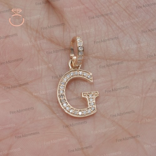 Colgante inicial G de oro amarillo sólido de 14 k pavé diamante letra G dije joyería fina - Imagen 5 de 10