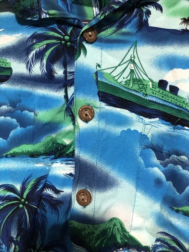 Princess Cruises Hawaiian Shirt Mens M Blue Green Button Down Short Sleeve Boat - Picture 7 of 7