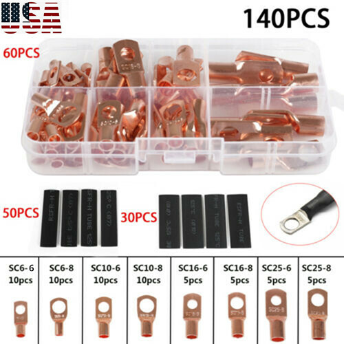 240Pcs 4WD Cable Lug Ring Battery Copper Tube Wire Connector Kits Crimp Terminal - Picture 14 of 19