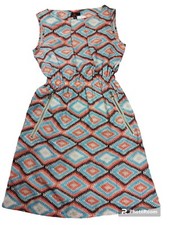 Yumi Dress UK 10 Blue Orange Mix Aztec Print Sleeveless Chiffon Summer Women