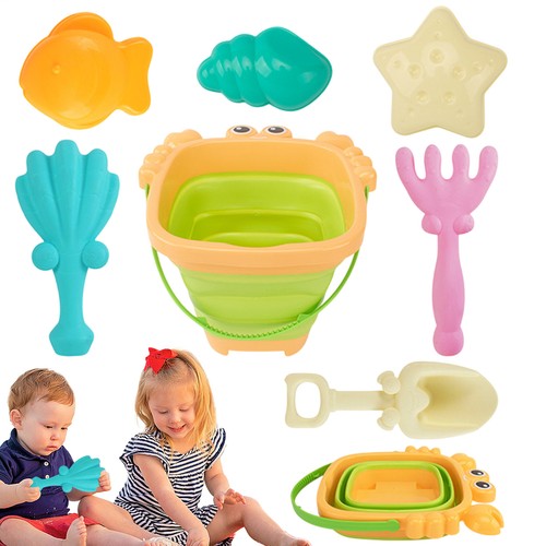 7Pcs Kids Beach Toys Sand Bucket Play Set Children Sand Toy With Foldable Bucket - Picture 8 of 11