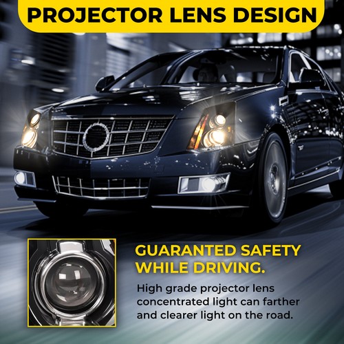 2PCS Halogen Black Headlights Projector w/Bulbs For Cadillac CTS 2008-2014 2015 - Picture 5 of 24