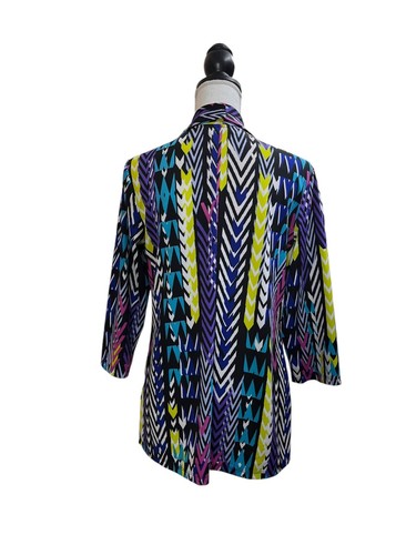 Slinky Brand Cardigan Womens Medium Multi Geometric Print 3/4 Sleeve Open Front - Picture 3 of 4