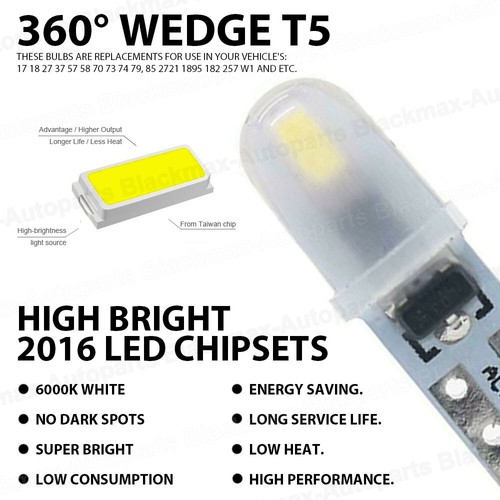 10x Bombillas LED blancas de xenón con cuña para automóvil T5 3528 2SMD 17 18 27 58 70 74 2721 - Imagen 3 de 6