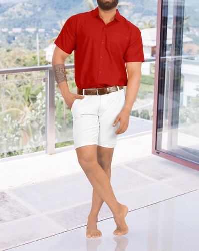 LA LEELA Mens Short Sleeve Button Down Casual Camp Summer Shirt 7XL Red, Plain - Picture 2 of 3