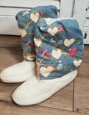 Vintage Tall Dearfoams Quilted Slippers Birds  Hearts Size 6.5-7.5