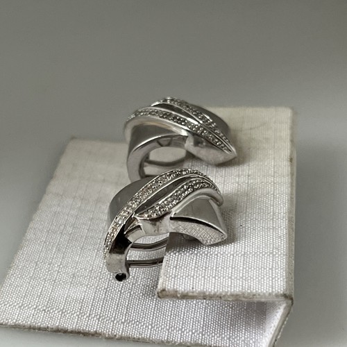 Orecchini argento sterling 20 diamanti 3/4" 1/2 cerchio omega retro 15C - Foto 2 di 6