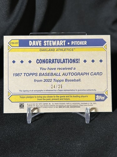 2022 Topps Series 1 - DAVE STWEART - 1987 Design Red Autograph #'d /25 - Picture 2 of 4