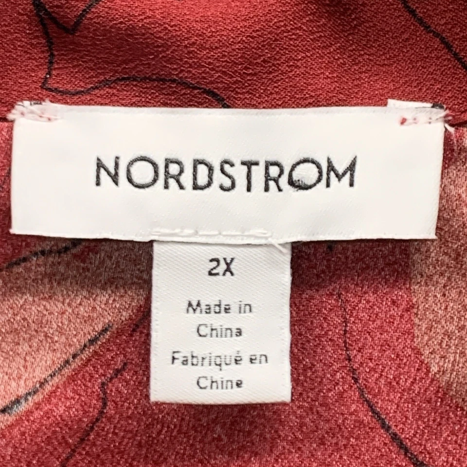 Новый Nordstrom черный красный цветочный шеи галстук бант деталь размер v-образным вырезом блузка 2 X - Изображение 2 из 4