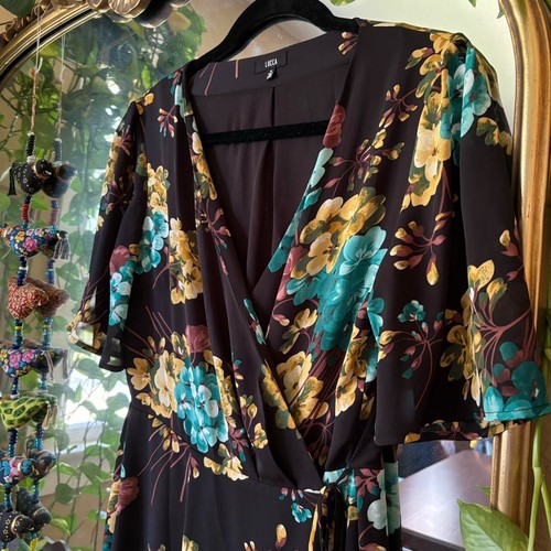 Lucca Floral Black Wrap Maxi Dress Women's Medium Wedding Guest Semi-Formal - Picture 4 of 8