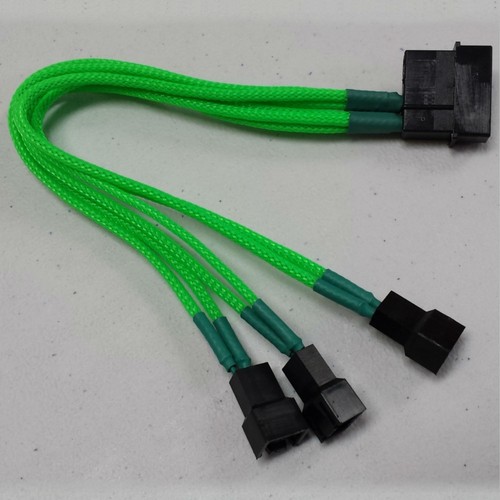 Shakmods Molex to 3 x 3 pin Fan 20cm Y Splitter Power Cable 12v Green Sleeved - Picture 4 of 6
