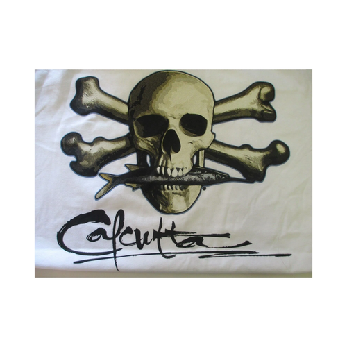 New Authentic Calcutta Short Sleeve Shirt White/ Front Pocket/ Back Skull and CB - Picture 3 of 5