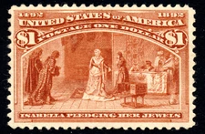 US 241 $1 1893 Queen Isabella Pledging Her Jewels PSAG cert unused OG hinged