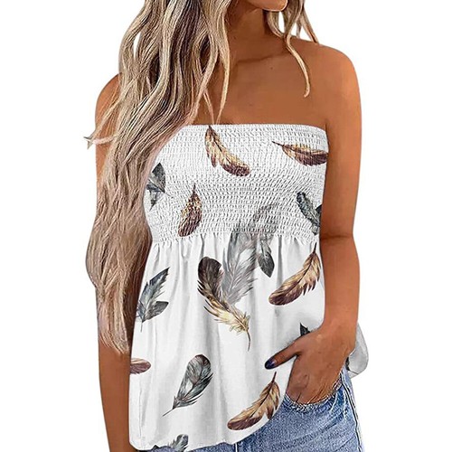 Women Summer Strapless Bandeau Boob Tube Tops Ladies Beach Blouse T Shirt Tops - Picture 47 of 134