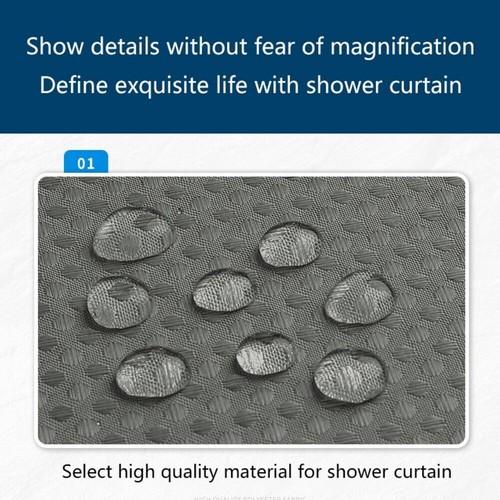 Extra Long Fabric Shower Curtain Waterproof With Hooks Weighted Hem 180x180cm - Picture 9 of 19