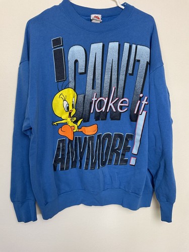 VTG Looney Tunes Tweety I Cant Take It Anymore Sweatshirt Sz 18/20W Blue - Picture 1 of 7