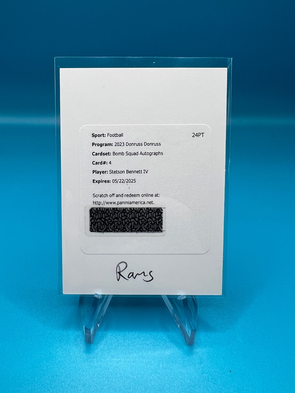 2023 Panini Donruss Bomb Squad Auto Stetson Bennett LA Rams /75 Redemption