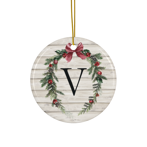 Personalized Monogram Ceramic Christmas Ornament, Classic Wreath on Wood Design - Bild 22 von 102