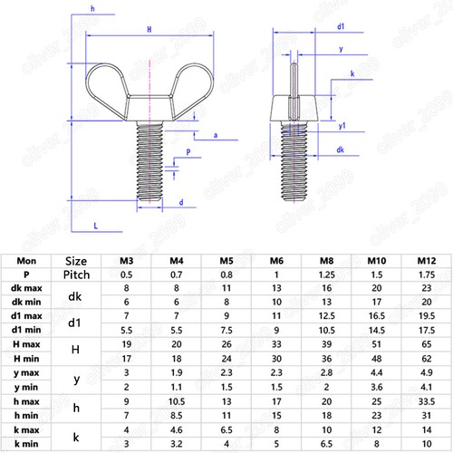 304 Edelstahl Flügel Rändelschrauben Schrauben M3 M4 M5 M6 M8 M10 M12 - Bild 5 von 6