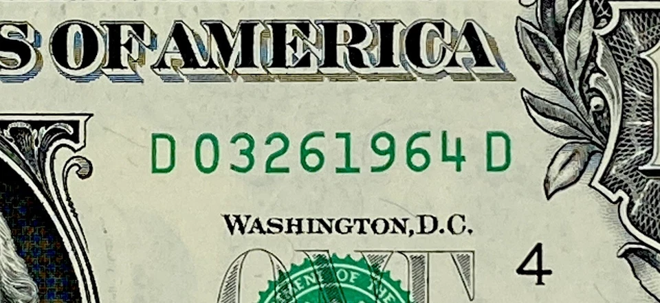 UNC March 26 1964 Birthday Date Note Fancy Serial Number $1 Dollar Bill CRISP FW - Image 2 of 4