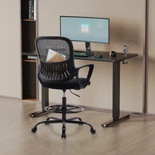 Drafting Chair with Fixed Arms, Footrest Ring, and Adjustable Tall Chair