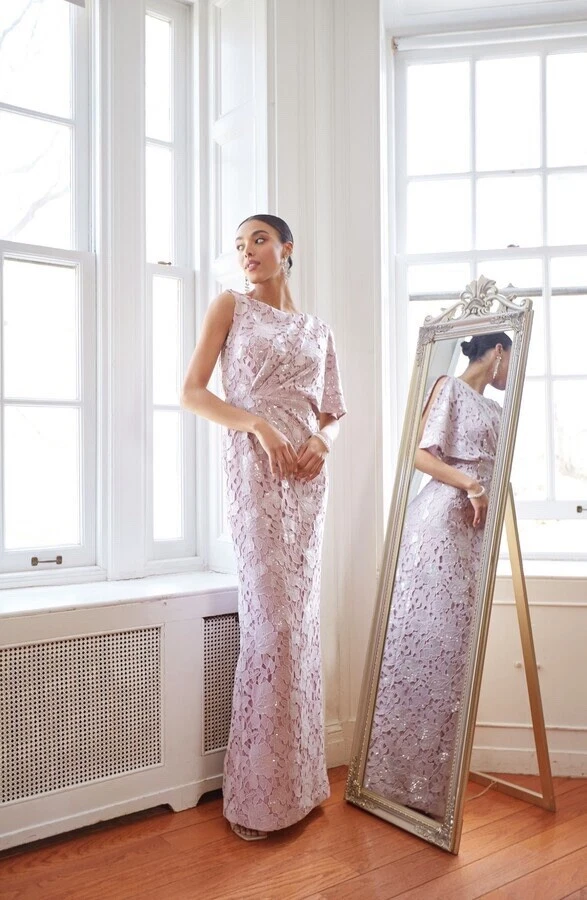 NWT JS Collections Arabella Sequin Guipure Lace Pleated Gown in Amethyst size 2 - Image 3 of 4