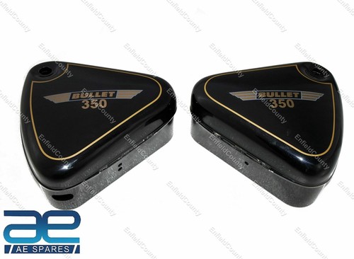 For Royal Enfield Bullet 350 Black Painted Curved Lid Steel Tool Boxes Pair ECs - Picture 1 of 16