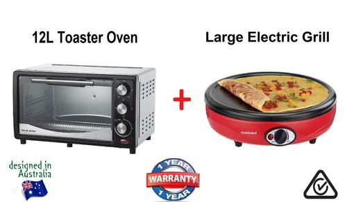 12L Mini Toaster Oven w/Timer + 30cm Crepe Maker Electric Dosa Pizza BBQ Grill - Picture 1 of 12